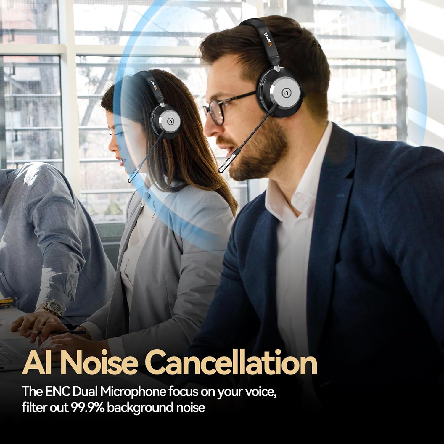 Wantek Wireless Headset with Microphone Bluetooth Headphone for PC/Laptop/Phone