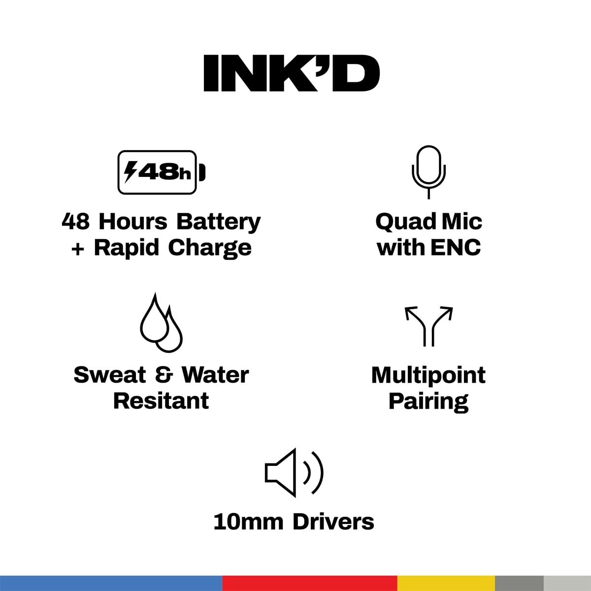 Skullcandy Ink’D True Wireless Earbuds, 48Hr Battery + Rapid Charge Quad-Mic ENC