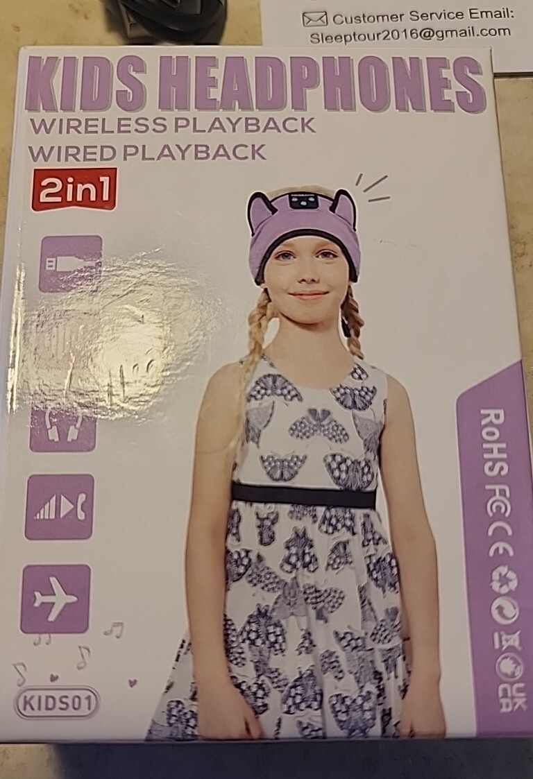 Bluetooth Cat Ear Headphones, Purple, Wireless, Rechargeable, Kids & Adults