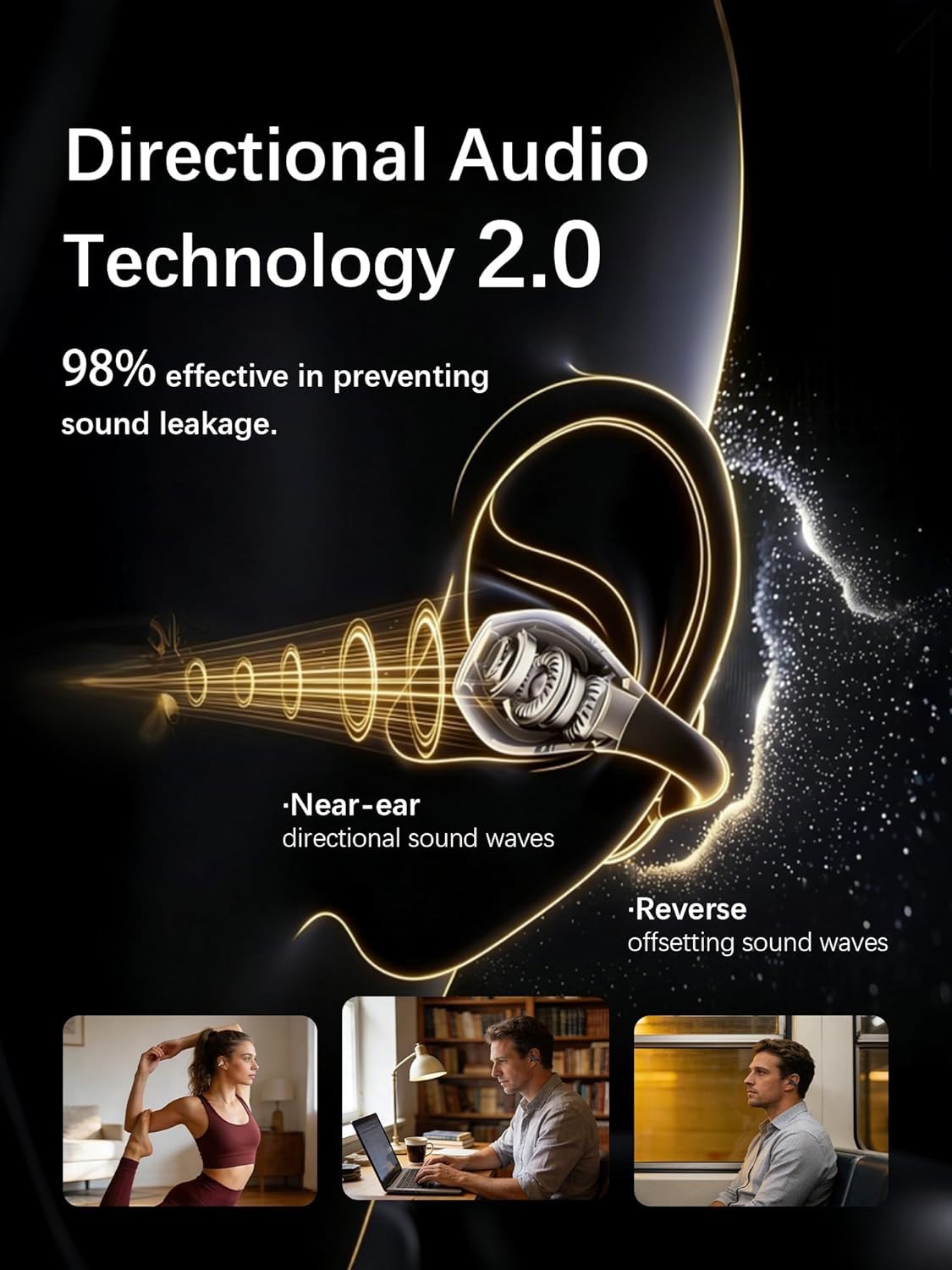 Essonio Open Ear Earbuds Conduction Wireless Clip On Headphones – Black – New