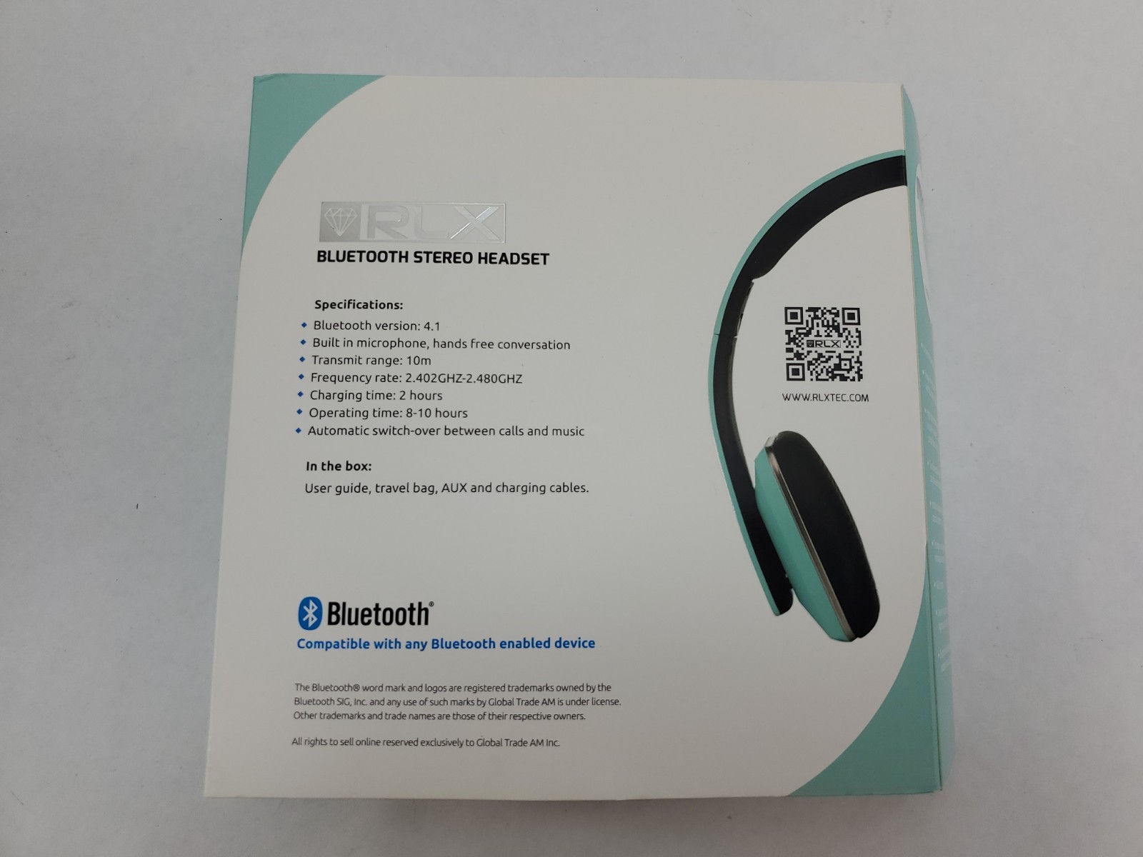 RLX RLX-100 Wireless Bluetooth Stereo Headset Mint Teal Green Foldable Tested
