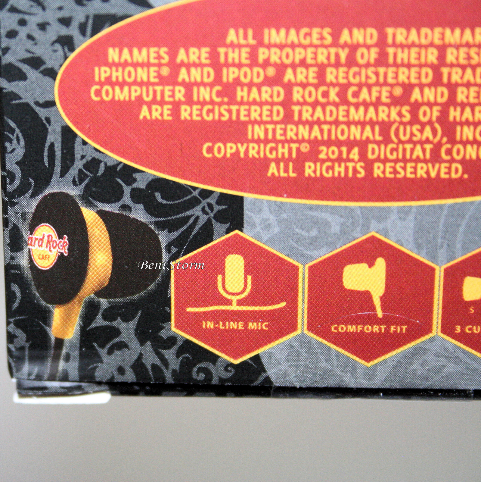 Hardrock Cafe LOGO in ear Earbuds Headphones Black Yellow S M L Cushions NEW