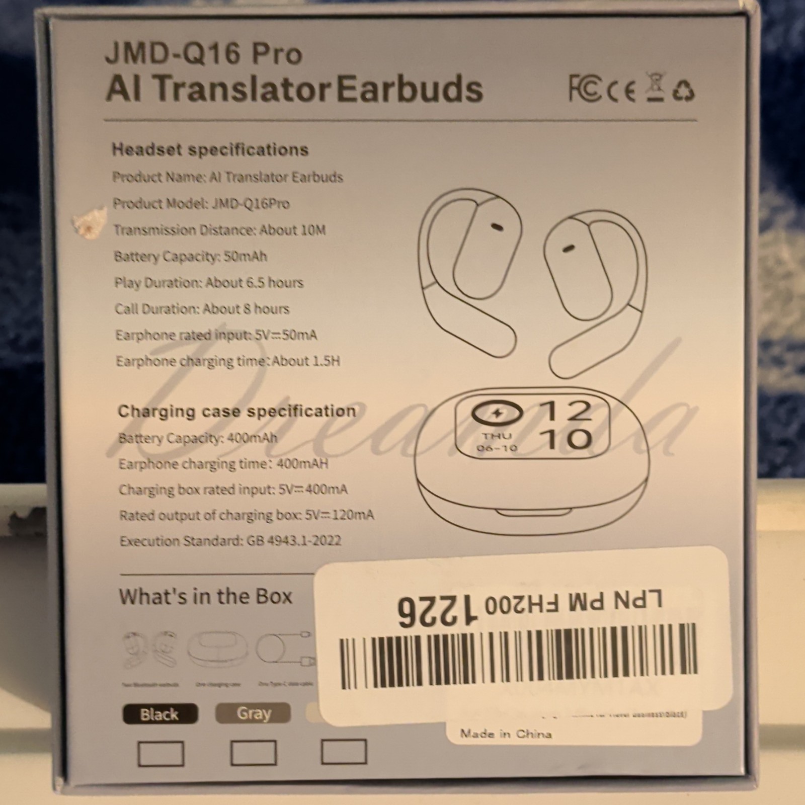 Dreamda Q16 Pro Bluetooth Ear-hook Earbuds HD Voice Surround Sound Black Gray
