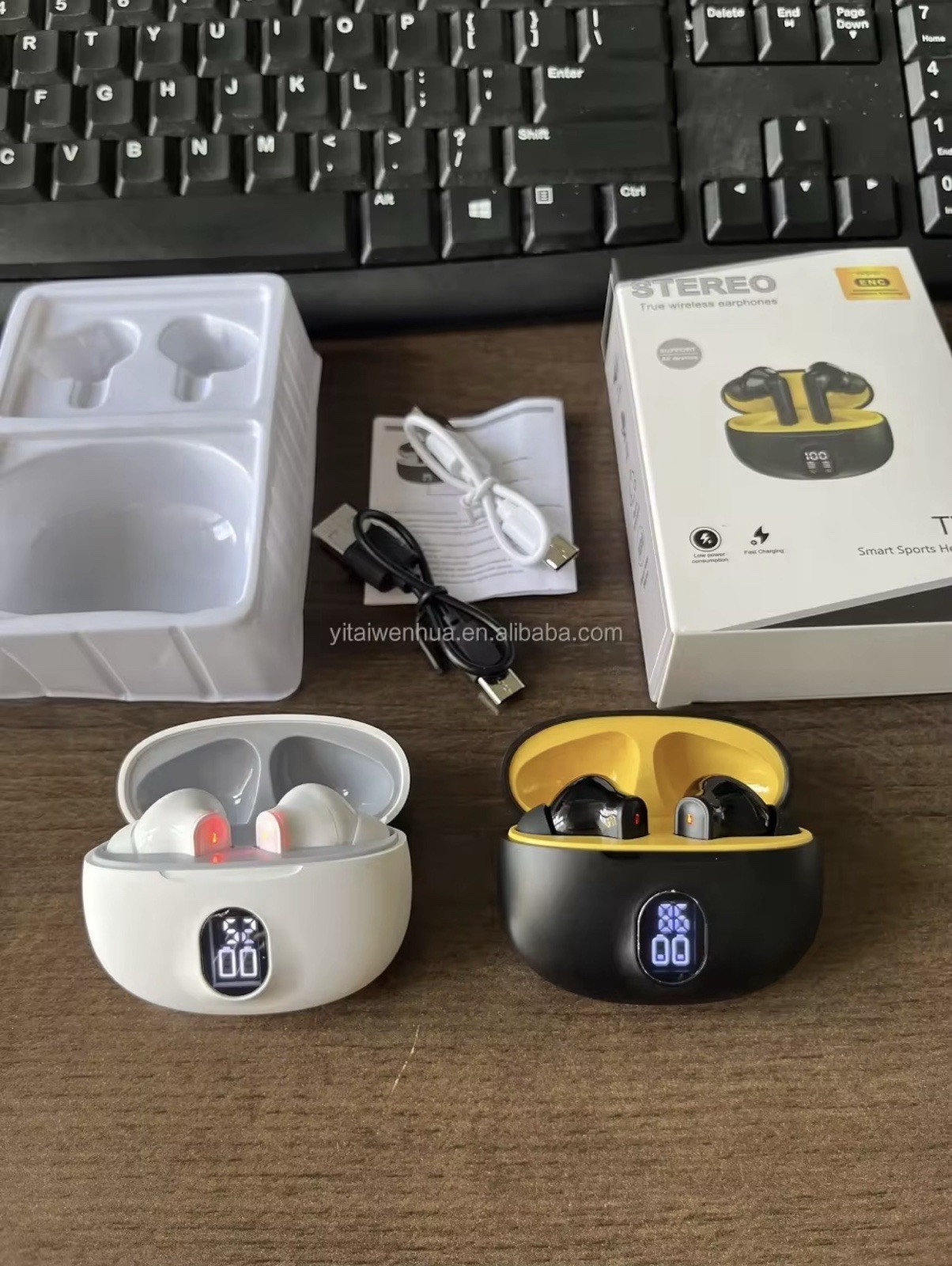 Black yellow 2026 Series Bluetooth Wireless In-Ear Earbuds with Charging Case