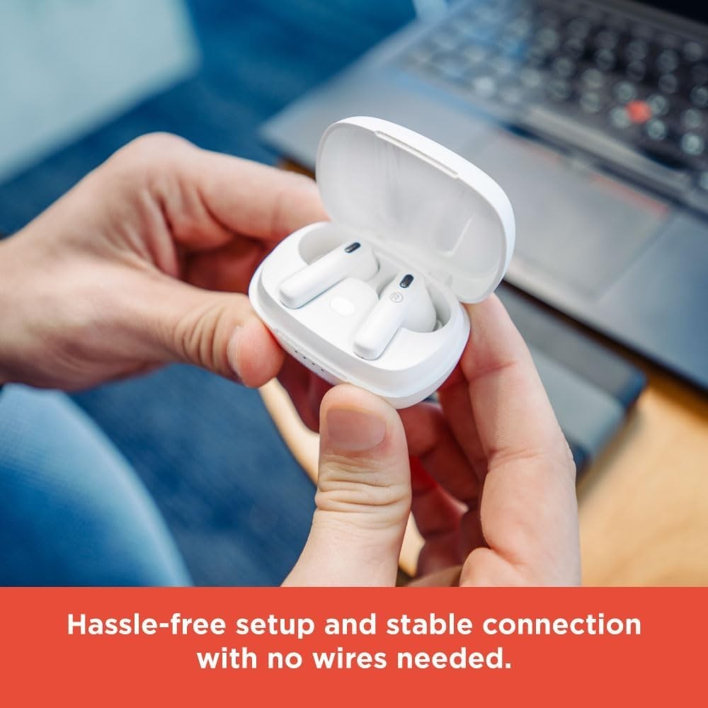 RadioShack Wireless Bluetooth Earbuds White, Noise Cancelling IPX5 400mAh