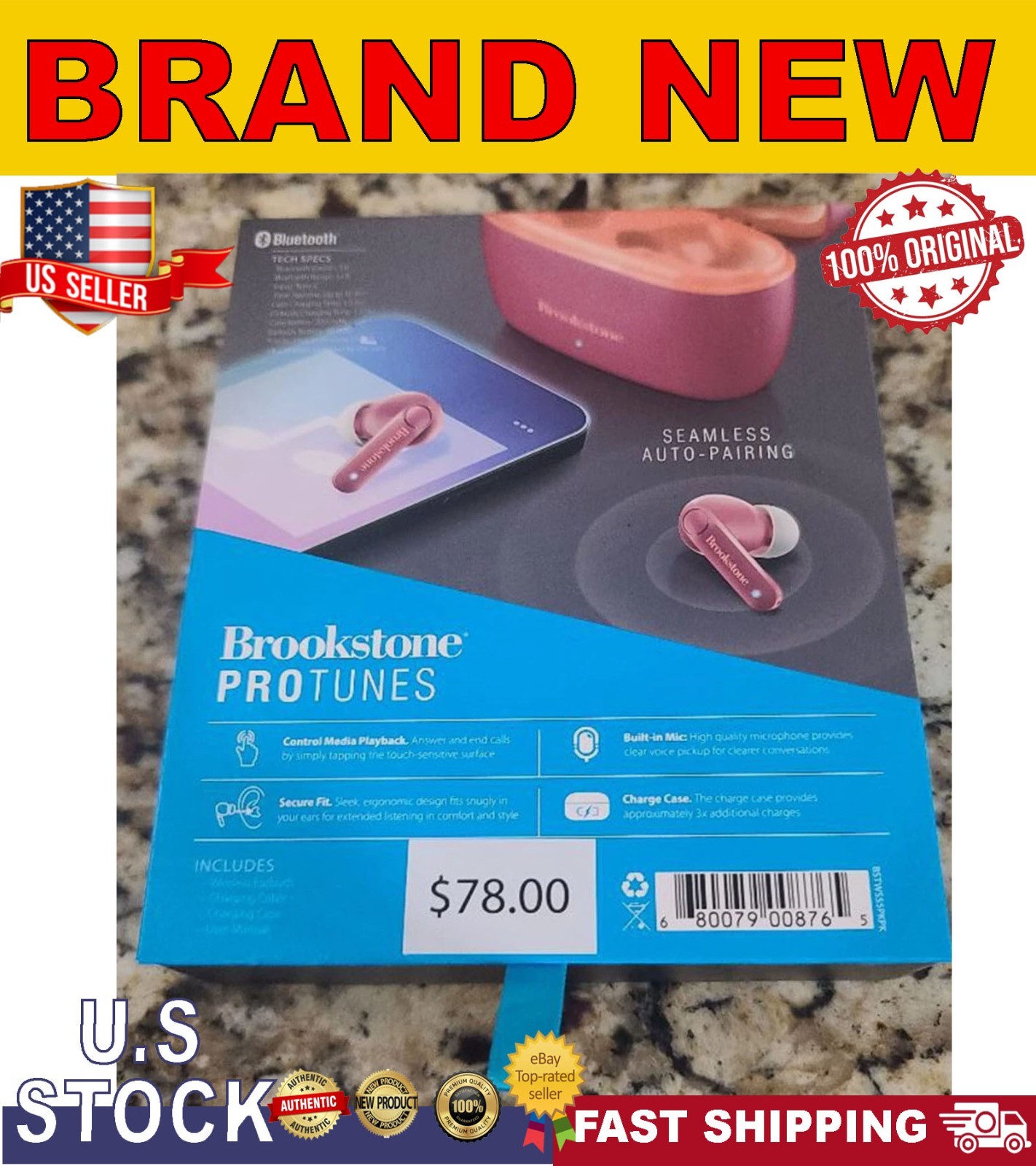Brookstone PROTUNES True Wireless earbuds Bluetooth NEW VERSION DUSKY PINK