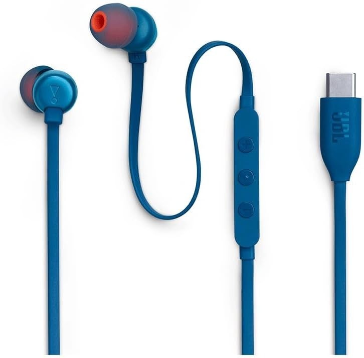 JBL Tune 310C USB-C Wired In-Ear Headphones Blue Hi-Res Audio Pure Bass Mic