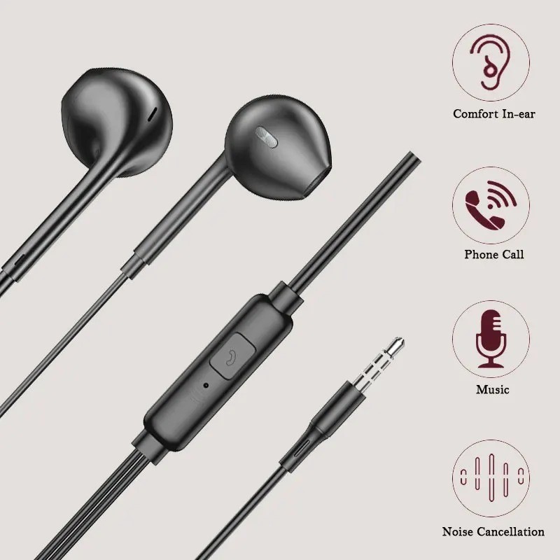 3.5mm Wired Earphones In-Ear Headset with Microphone Stereo Headphones