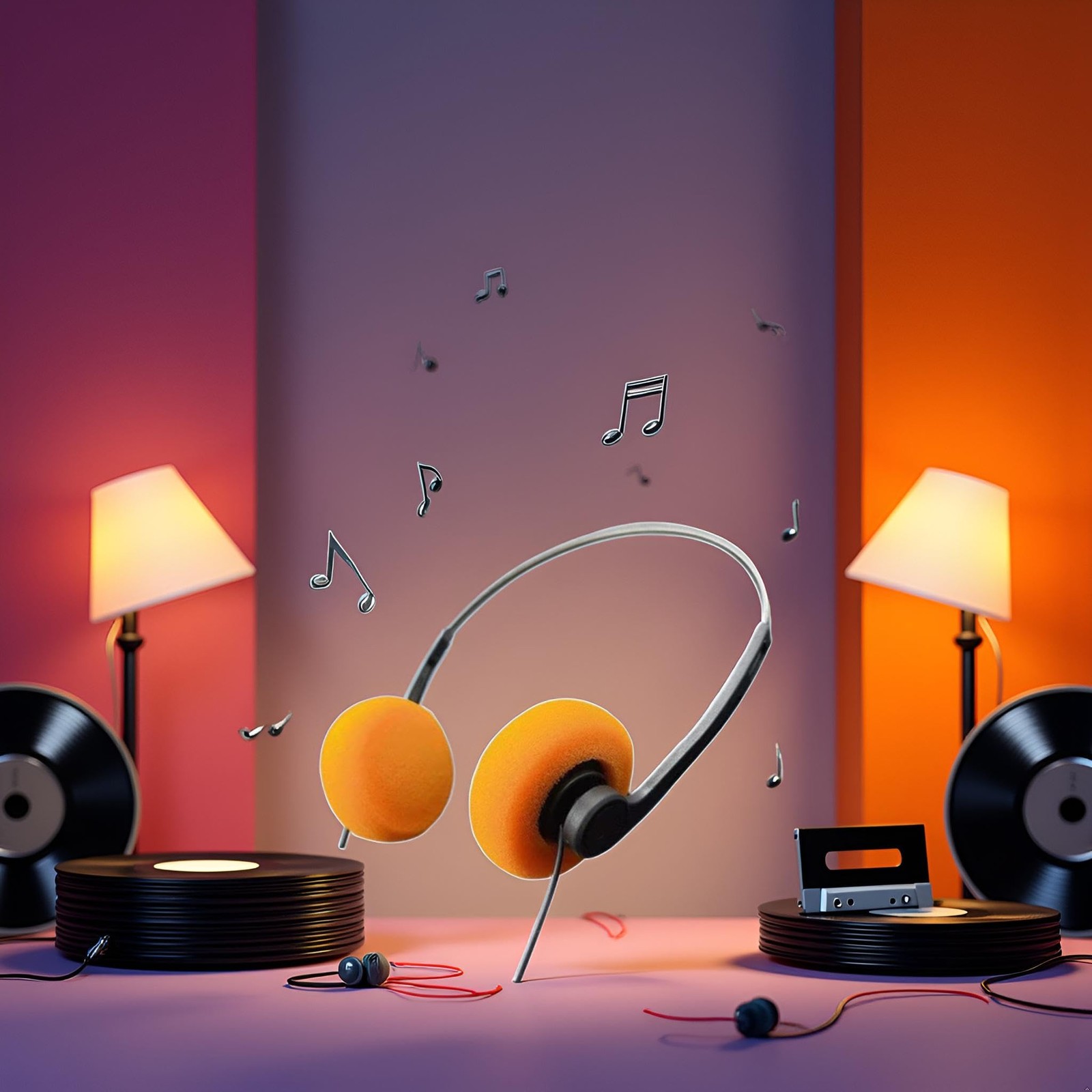 Orange Retro Over-Ear Headphones,Wired Stereo Headphones,Headphone,Lightweigh…