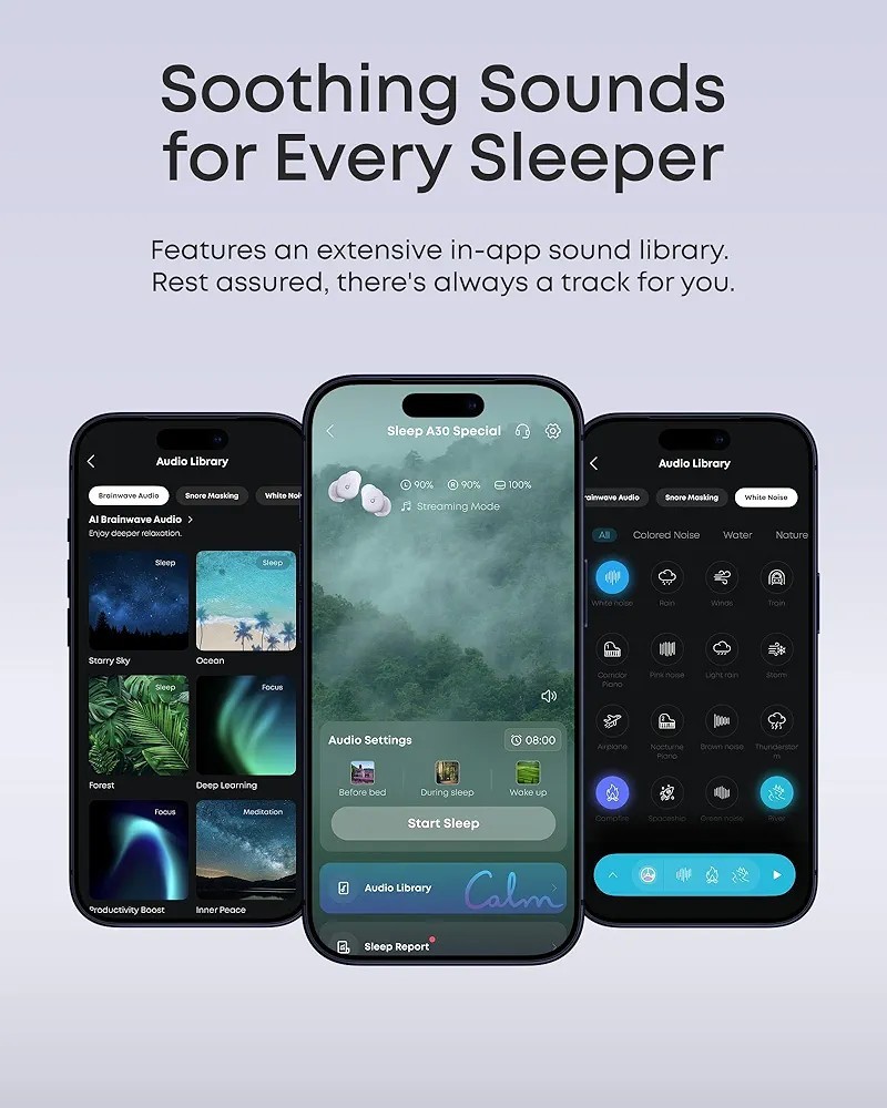 Purple / Lilac Soundcore Sleep A30 Special Anker Sleep Earbuds, ANC Isolation