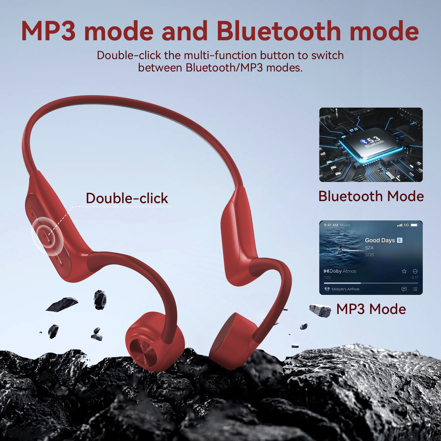 Wantek Bluetooth Bone Conduction Headphones IP68 32GB MP3 Swimming Earphones
