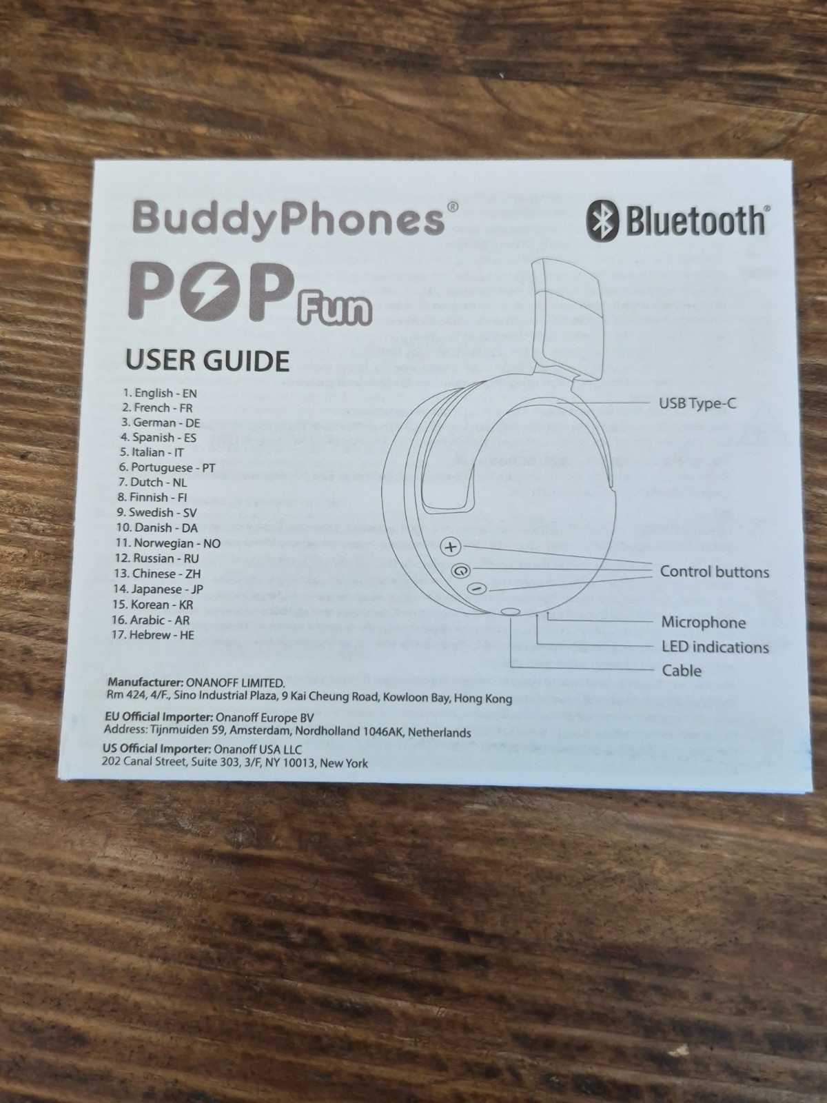 BuddyPhones POP Fun Kids Headphones Pink Bluetooth Wireless Wired USB-C 3.5mm
