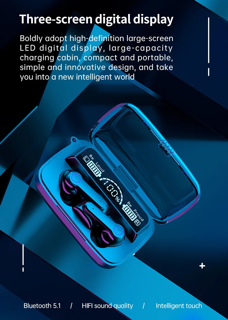 New Bluetooth Wireless Headphones Fast Charging Case Sleak LED Power Indicator