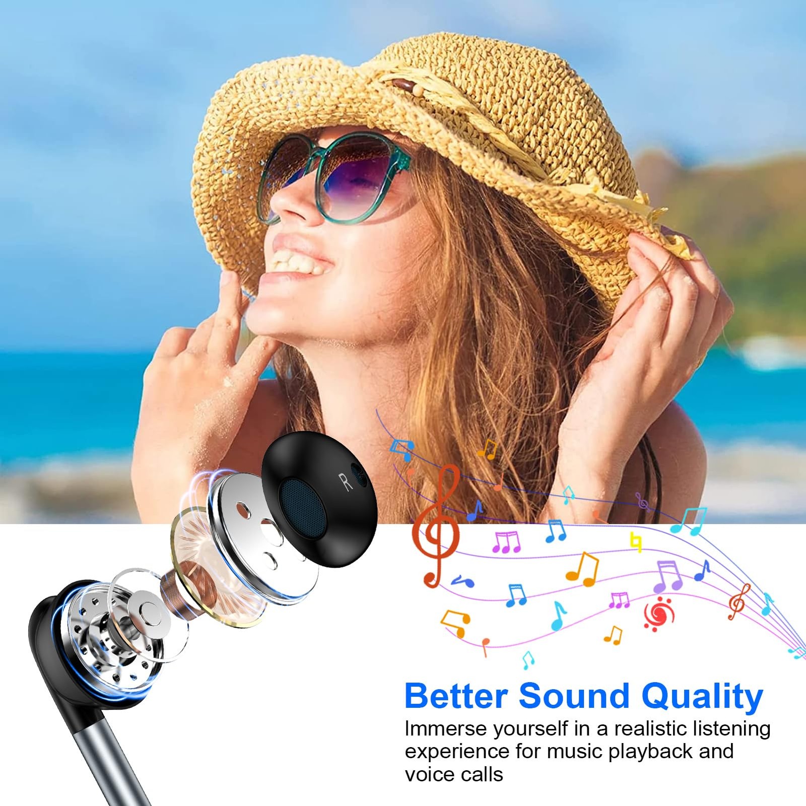 USB C Headphones Wired Ear Buds for Samsung Galaxy A17 A16 Z Fold 7 Z Black