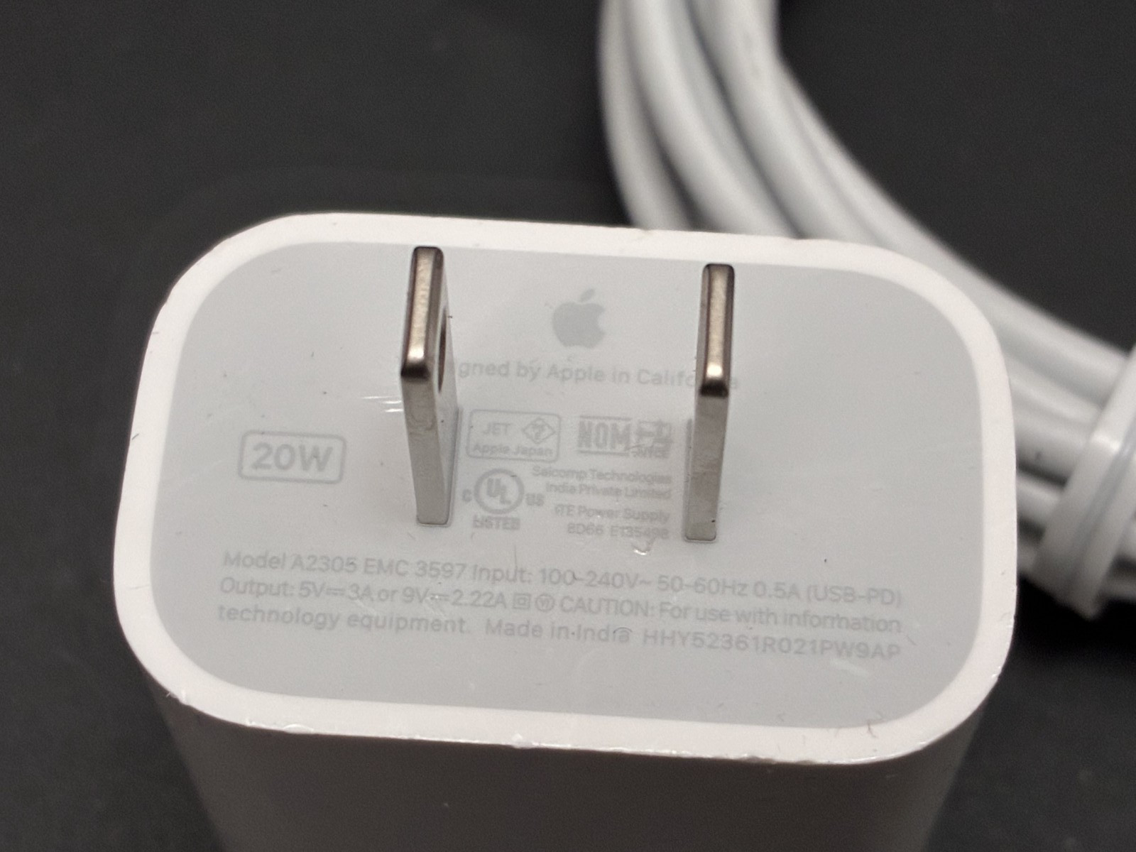 Original OEM Apple 20W USB-C Power Adapter + USB-C to Lightning Cable 2m