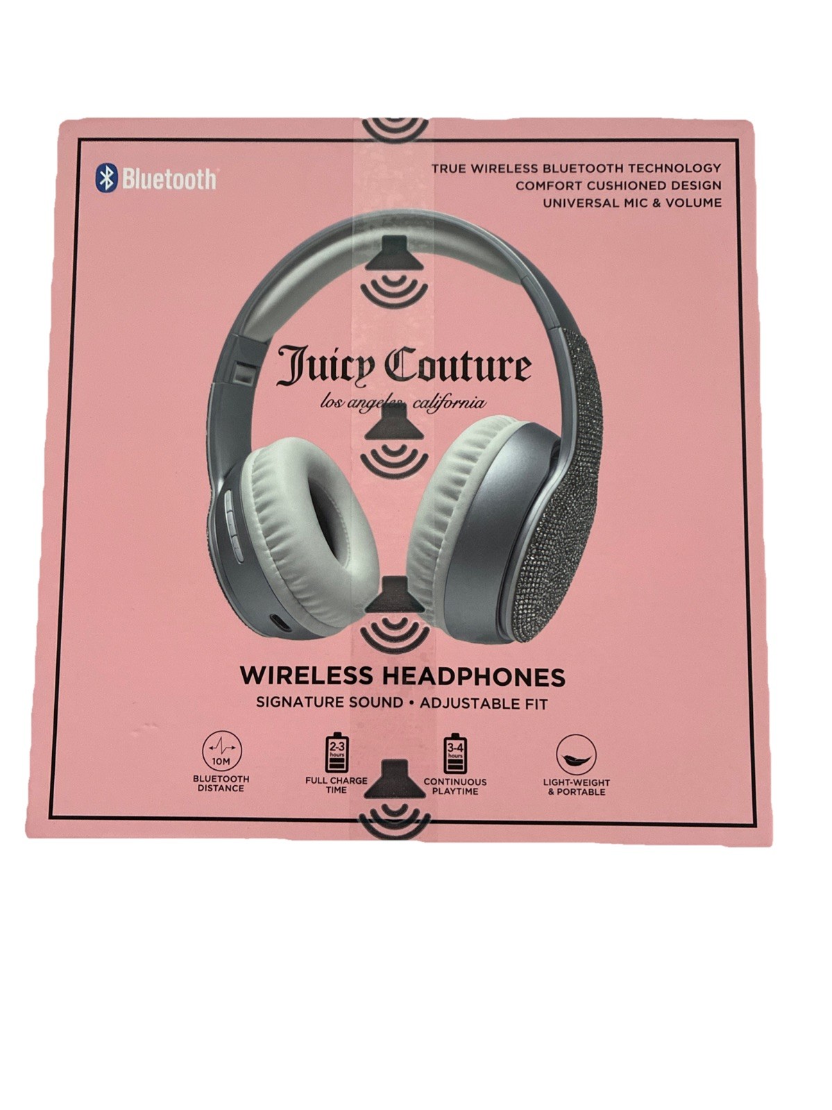 New Juicy Couture Bling Silver Grey Rhinestone Wireless Headphones