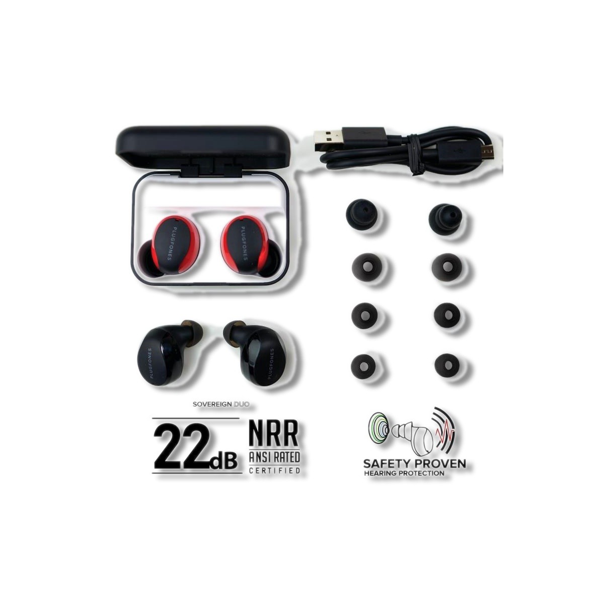 Plugfones Sovereign Duo 22 dB Nylon/Silicone/Soft Foam True Wireless PSD-BRBB