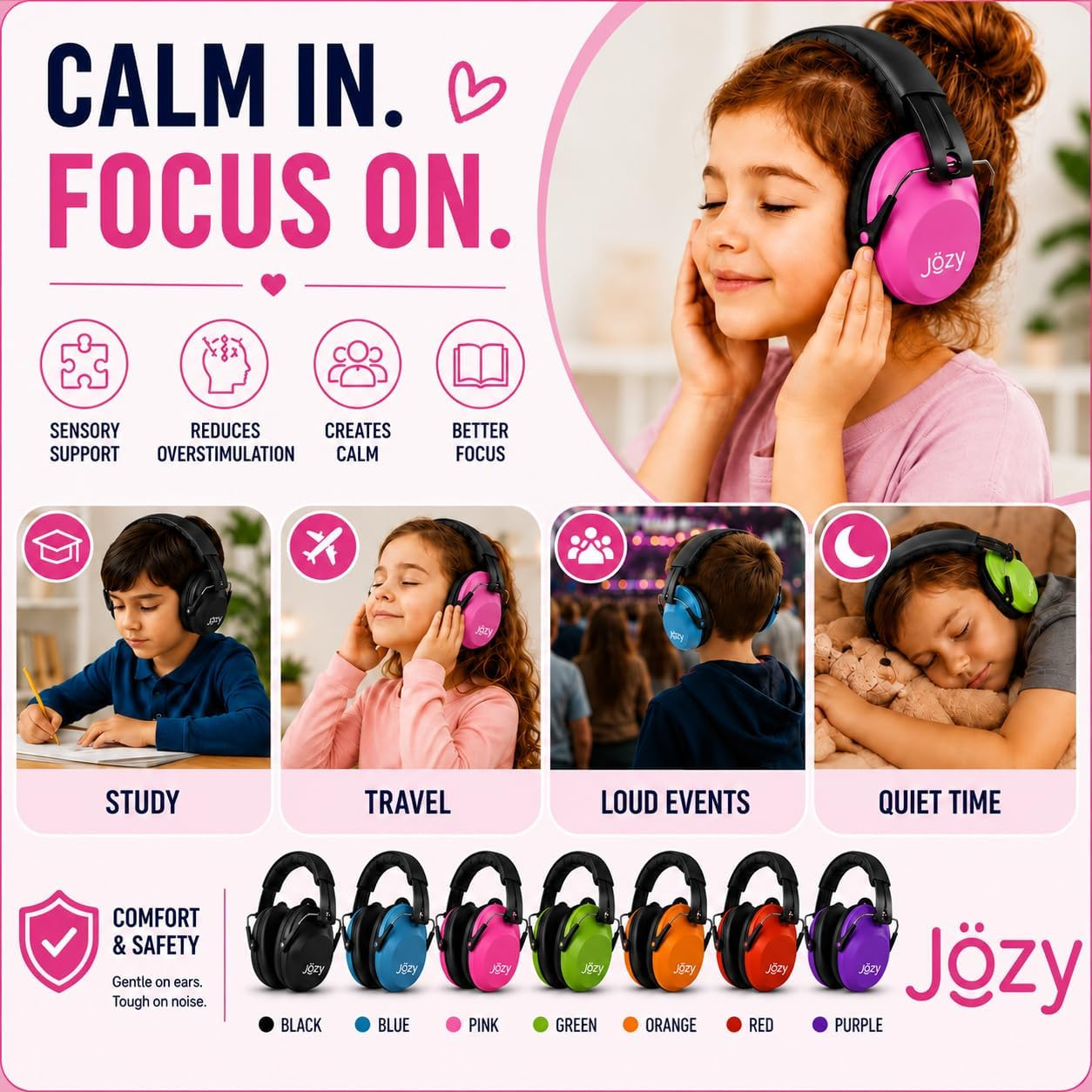 Jozy Noise Canceling Headphones for Kids, SNR 26Db Ear Protection for Autism, So