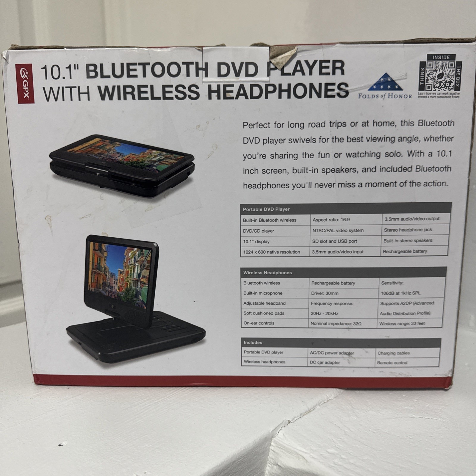 GPX PDB1077B 10.1″ Bluetooth DVD Player with Wireless Headphones