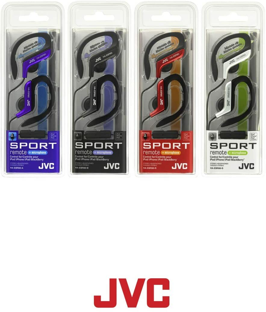 JVC Sport Clip Earphones with Microphone (HA-EBR80), assorted colors, *NEW*