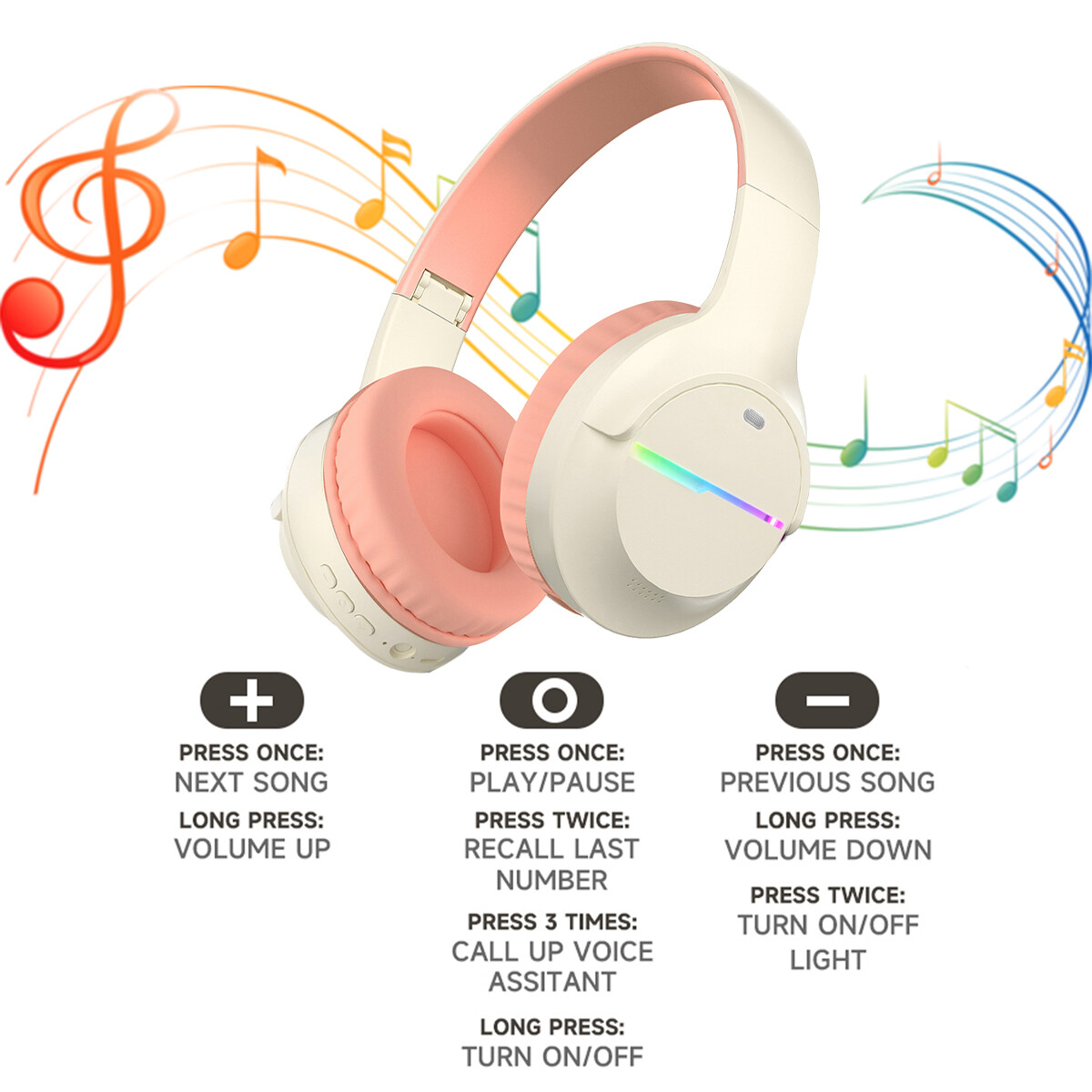 Wireless Headphones Bluetooth Noise Cancelling Stereo Earphones Over Ear Headset