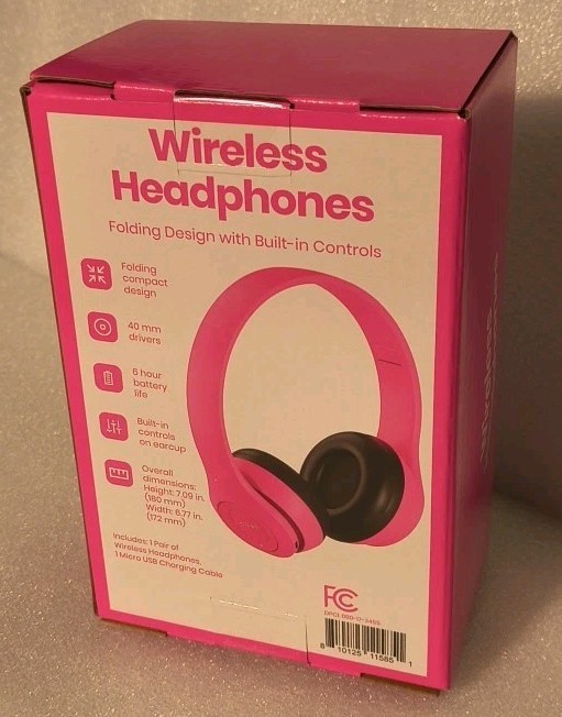 GEMS Wireless Headphones Folding Compact Design, 6hr Battery, Pink, Micro USB