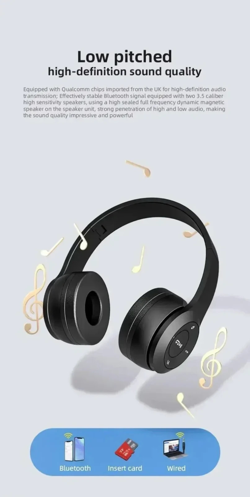P47 Wireless Bluetooth 5.0 Headphones Over Ear Foldable FM Radio TF Card Mic