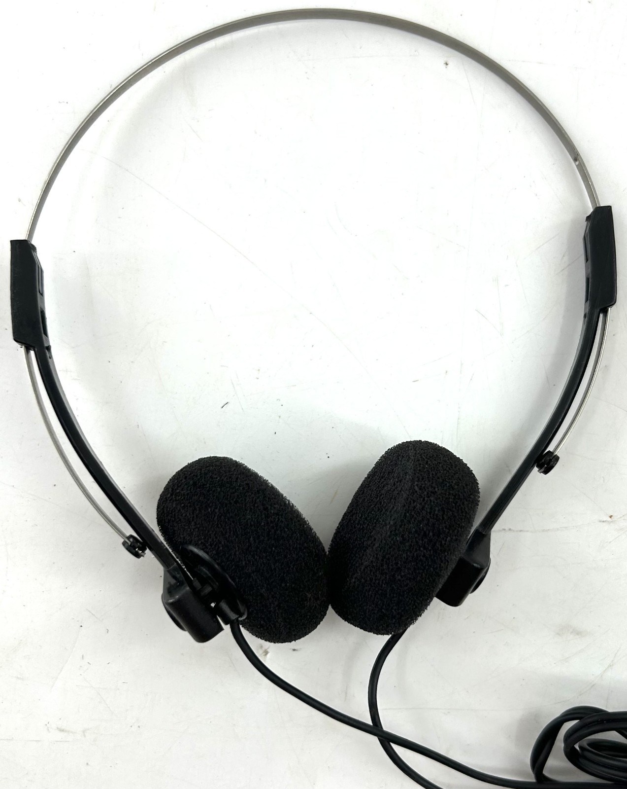 Vintage 1990s Generic Basic Corded Foam Headphones, Metal Frame, Black , Tested