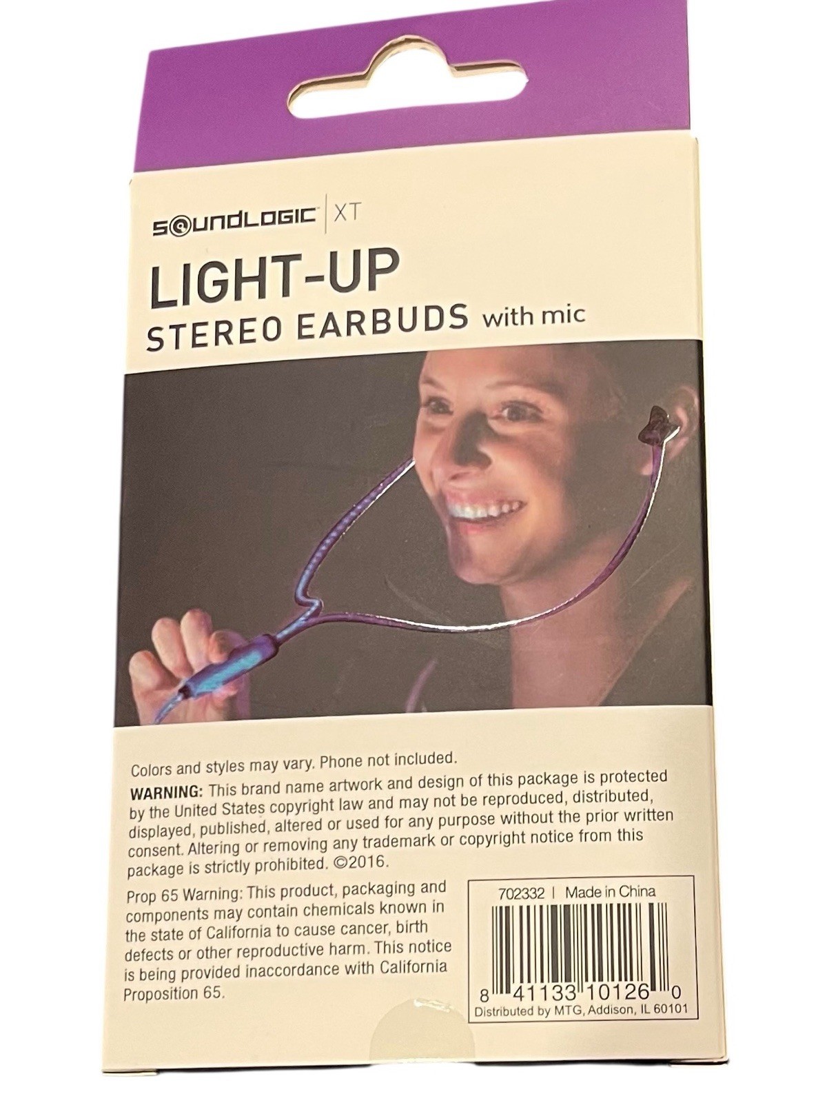 SoundLogic XT Light-Up Stereo Earbuds Mic 3.5mm Flashing Beat Reactive Purple