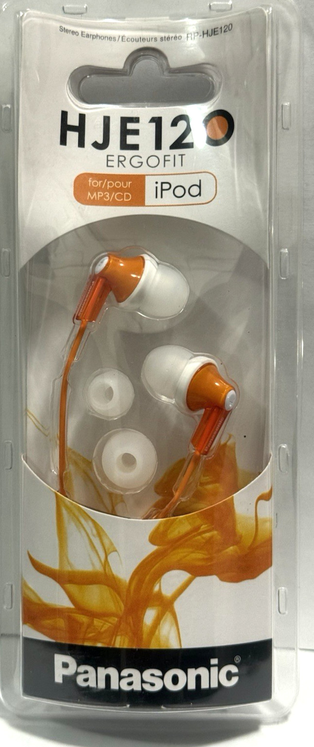 Panasonic RP-HJE120 Ergo-Fit In-Ear Headphones – Orange NEW Sealed