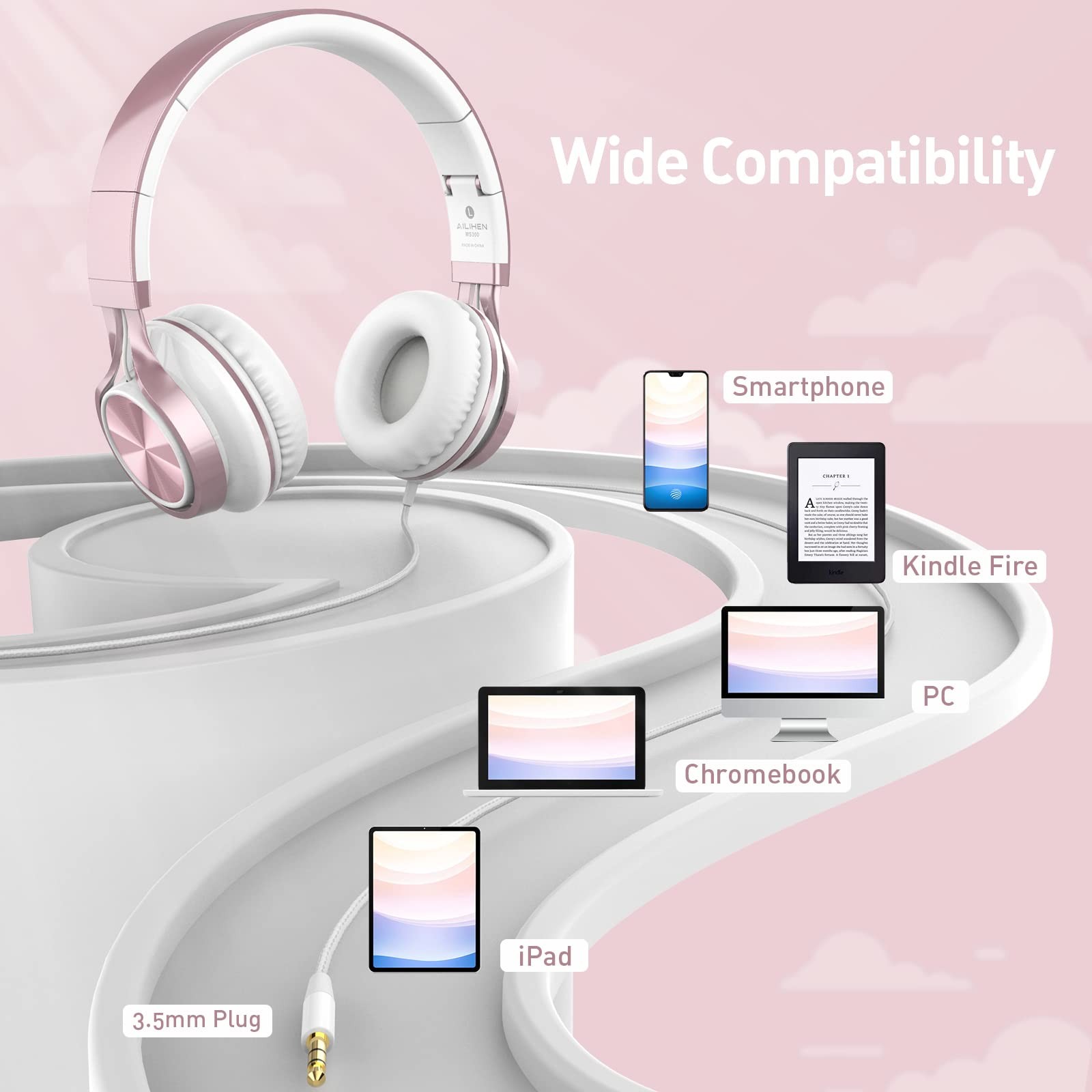 Wired Headphones with Mic, Girls Headphones for School, On-Ear Headsets for C…