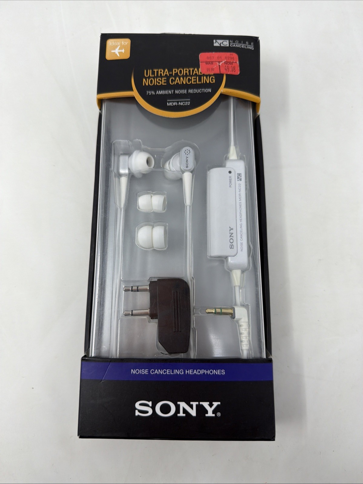 * NEW * SONY Ultra-Portable Noise Canceling Headphones MDR-NC22 with Flight Plug