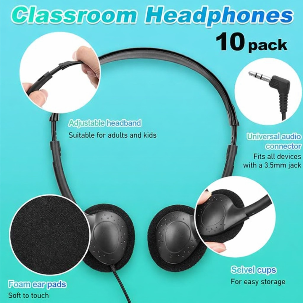 (QTY 10) Hoteam 10 Pack Headphones for Classroom Student Adjustable Headphones