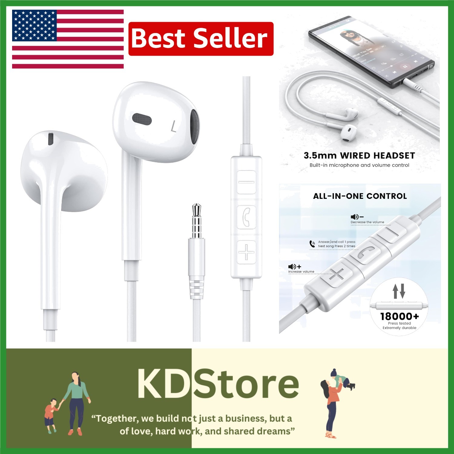 3.5mm Wired In-Ear Earbuds with Microphone & Volume Control