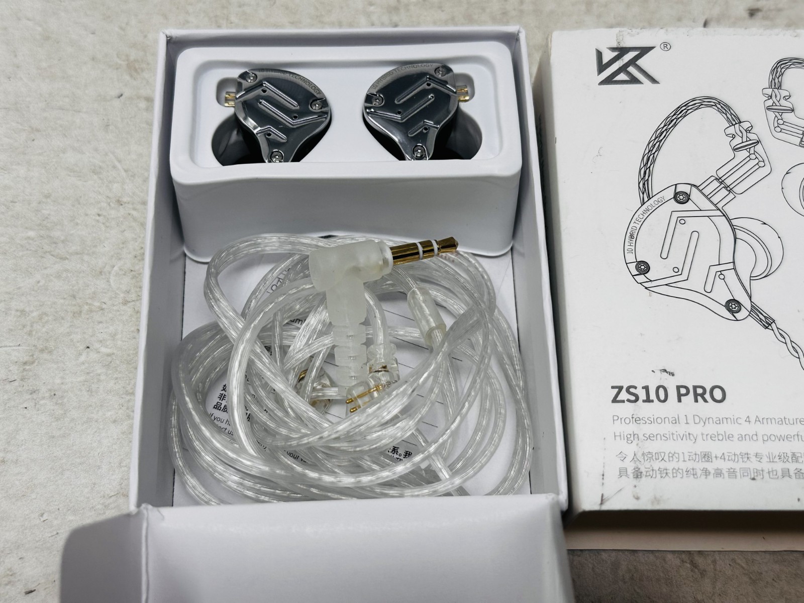 KZ ZS10 Pro, Linsoul 4BA+1DD 5 Driver in-Ear HiFi Earphones No Mic – Open Box