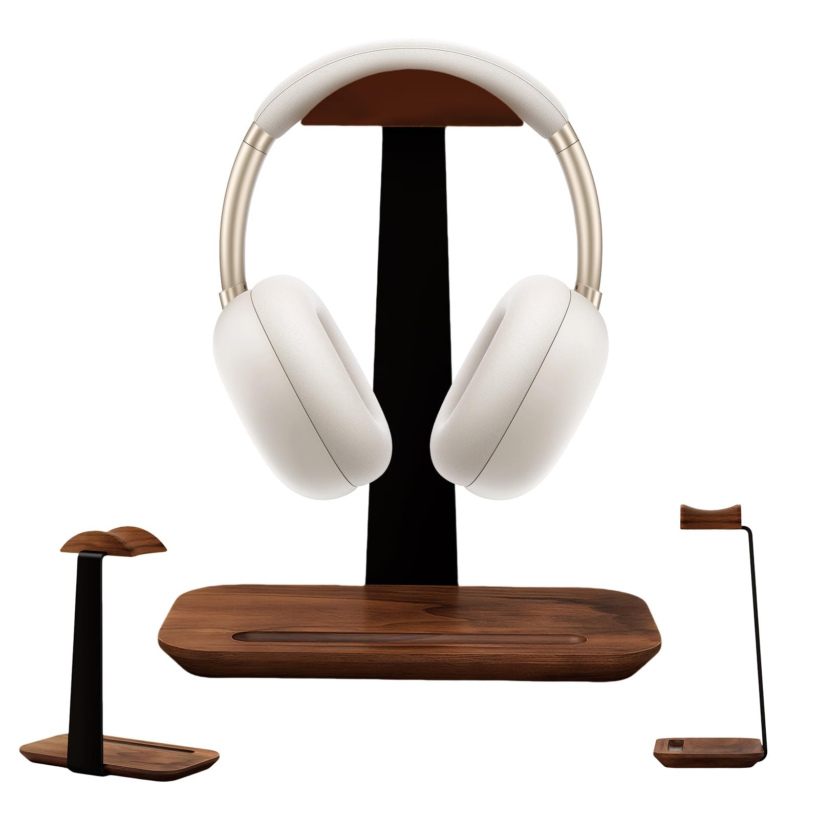 Walnut Wood Headphone Stand,Headphone Rack with Storage Base Plate,Headphones…