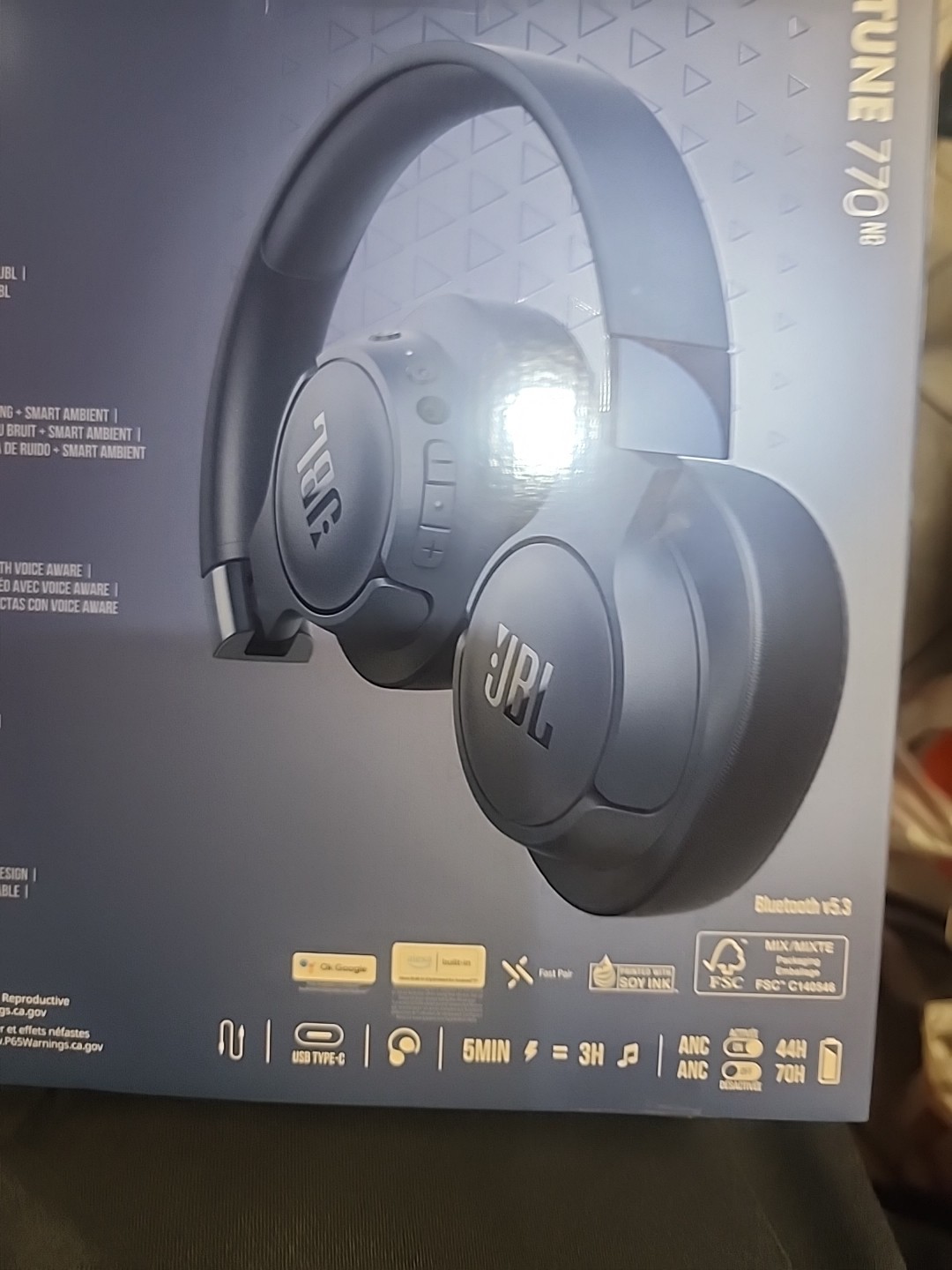JBL Tune 770NC Adaptive Noise Cancelling Wireless Over-Ear Headphone – Blue