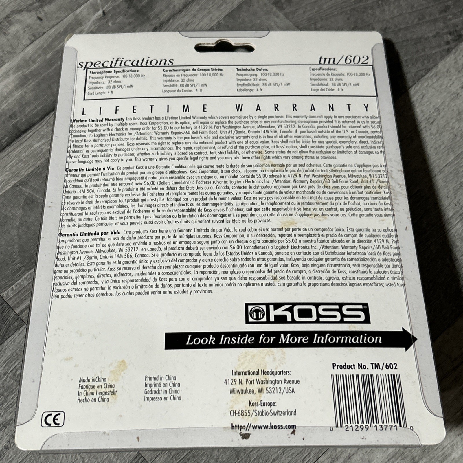 New Koss Sterophone Head Set 6o2 Sealed W8
