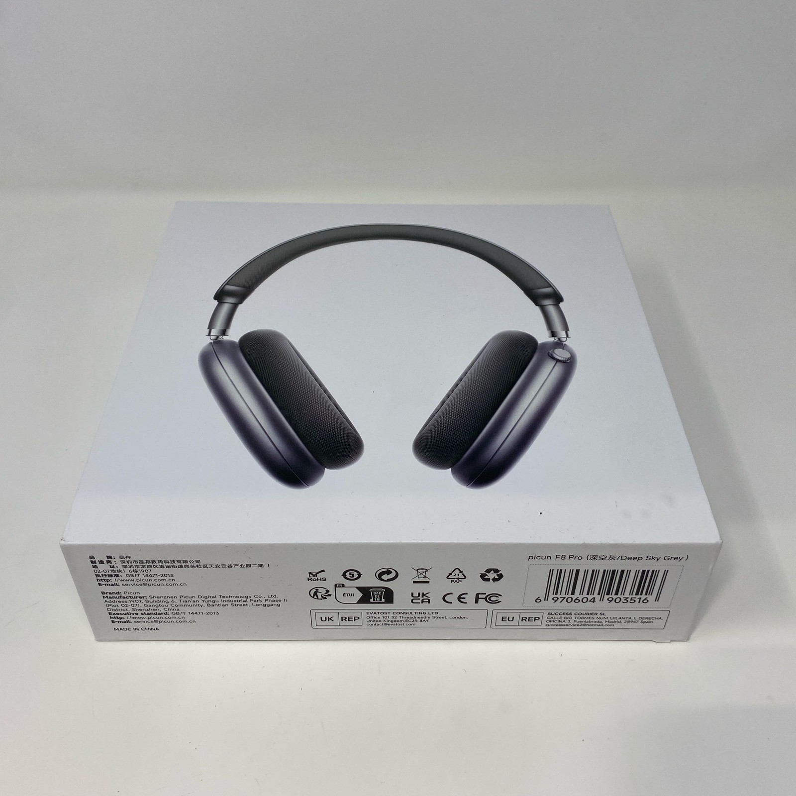 Picun F8 Pro Over-Ear Bluetooth Headphones – Deep Sky Grey