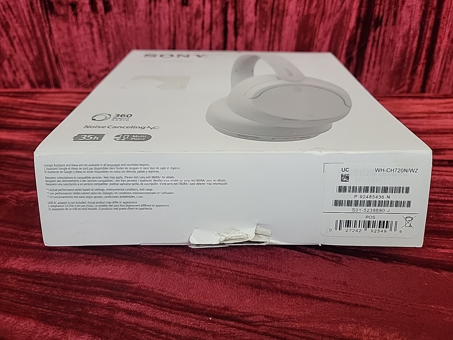 Sony WH-CH720N Wireless Over-Ear Headphones Noise Canceling White 360 Audio 35h