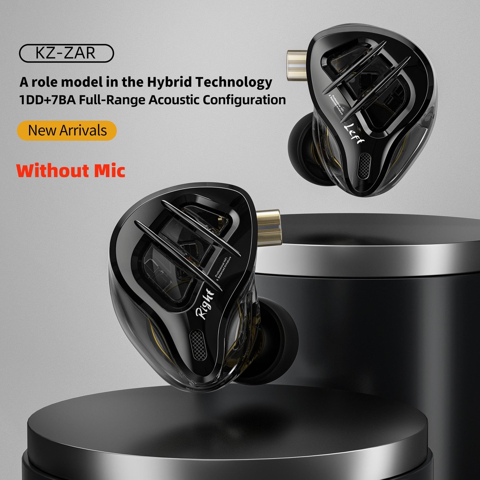 KZ ZAR in-Ear Monitor 7BA+1DD Hybrid Drivers Gaming Earbuds No Mic, Black