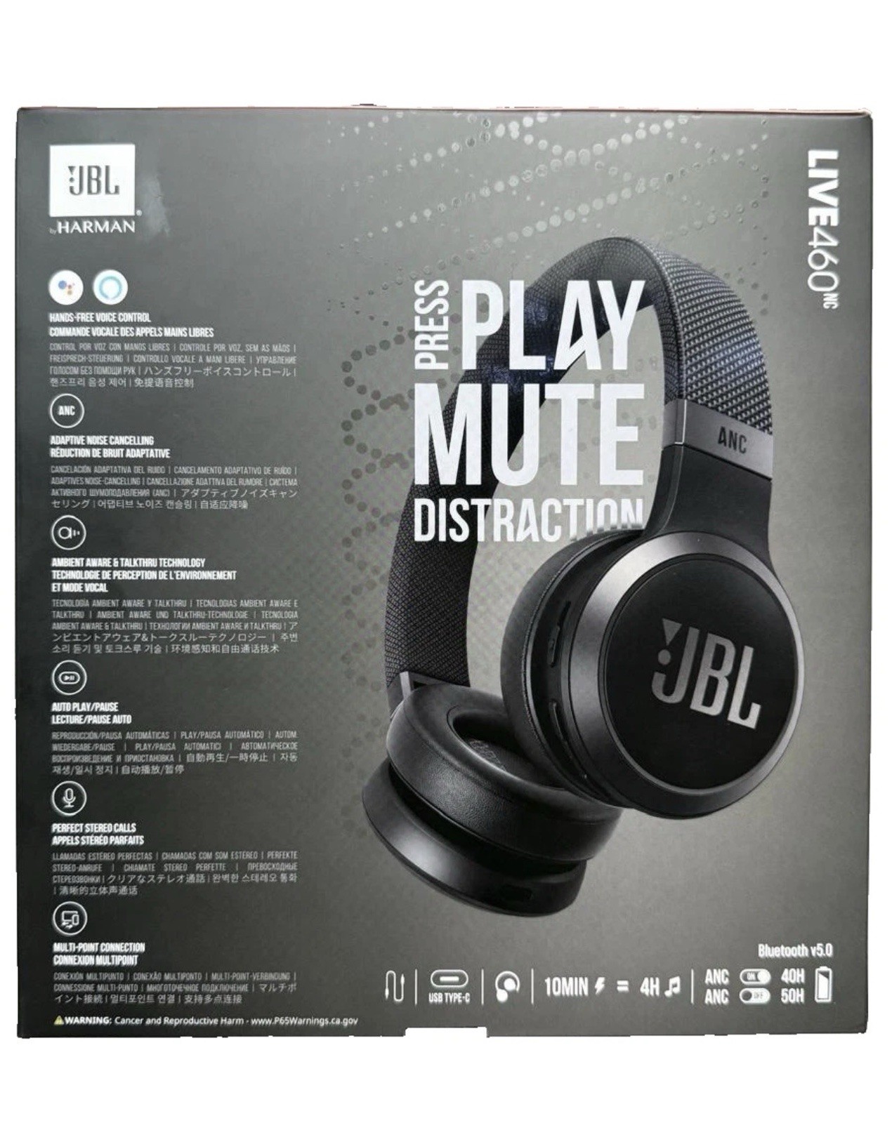 JBL Live 460NC Wireless Bluetooth Headphones ANC 50H Black NEW