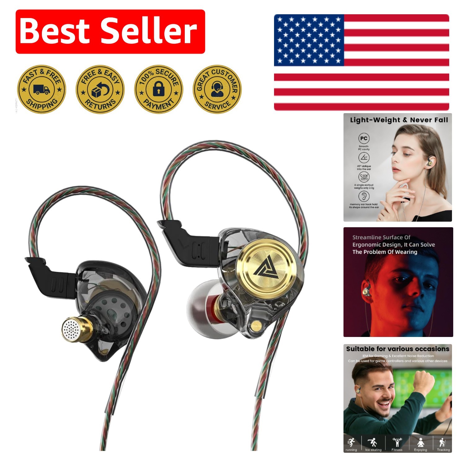 HiFi AK3FILE In-Ear Monitors with Active Noise Cancellation & Dynamic Sound
