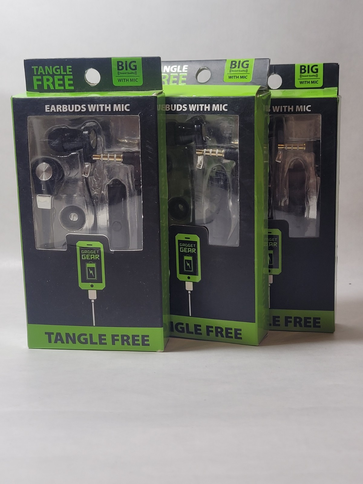 Gadget Gear Black Lot Of 3 Tangle Free Earbuds With Mic