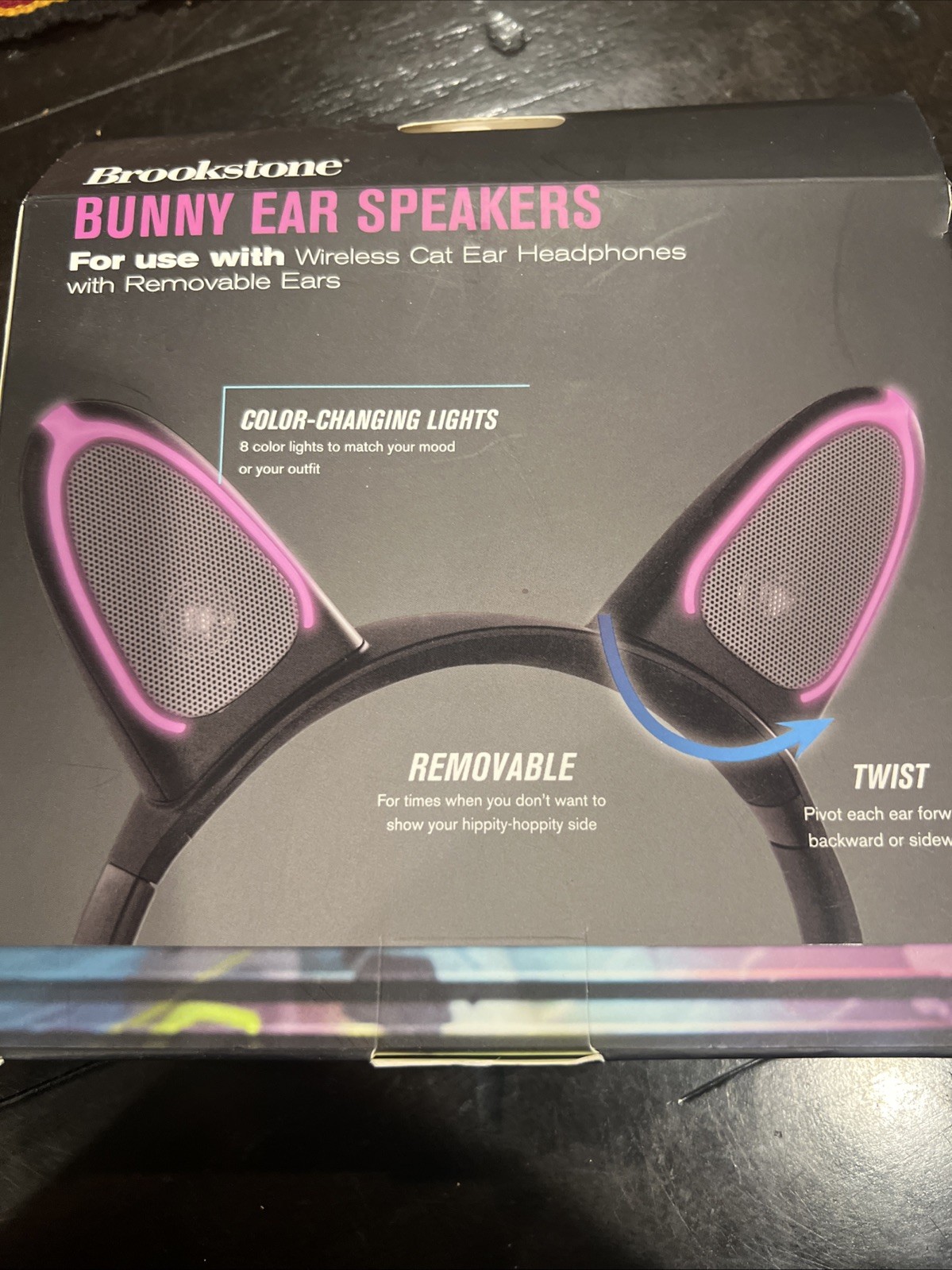 Brookstone Bunny Ear Speakers Color Changing Lights Removable Twist Rare HTF