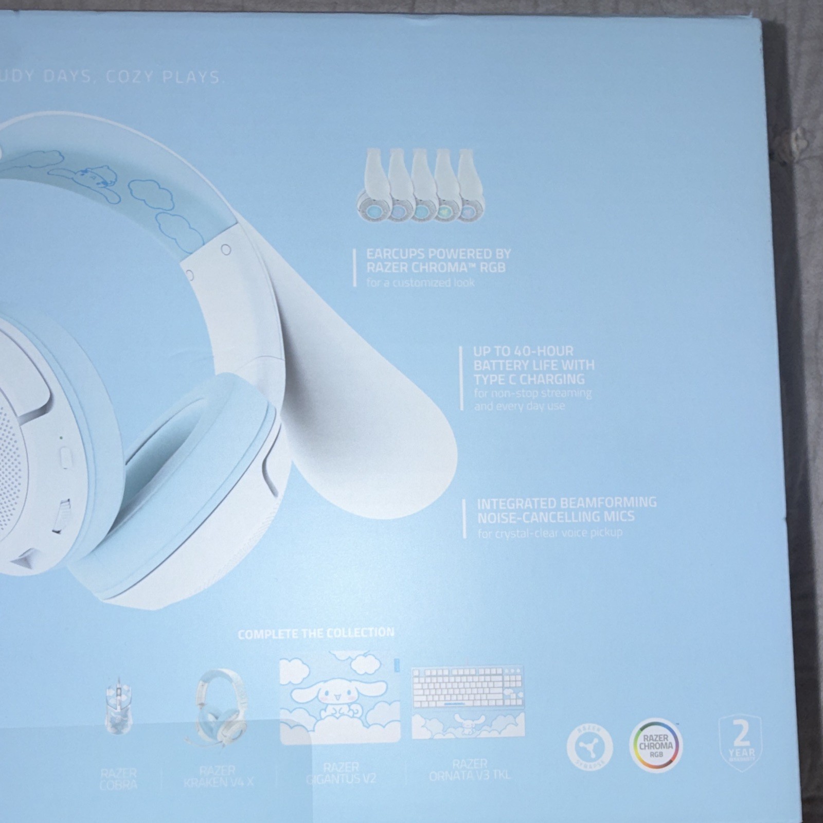 Razer X Cinnamoroll kraken kitty V2 BT Wireless Bluetooth Headset With Ears RARE