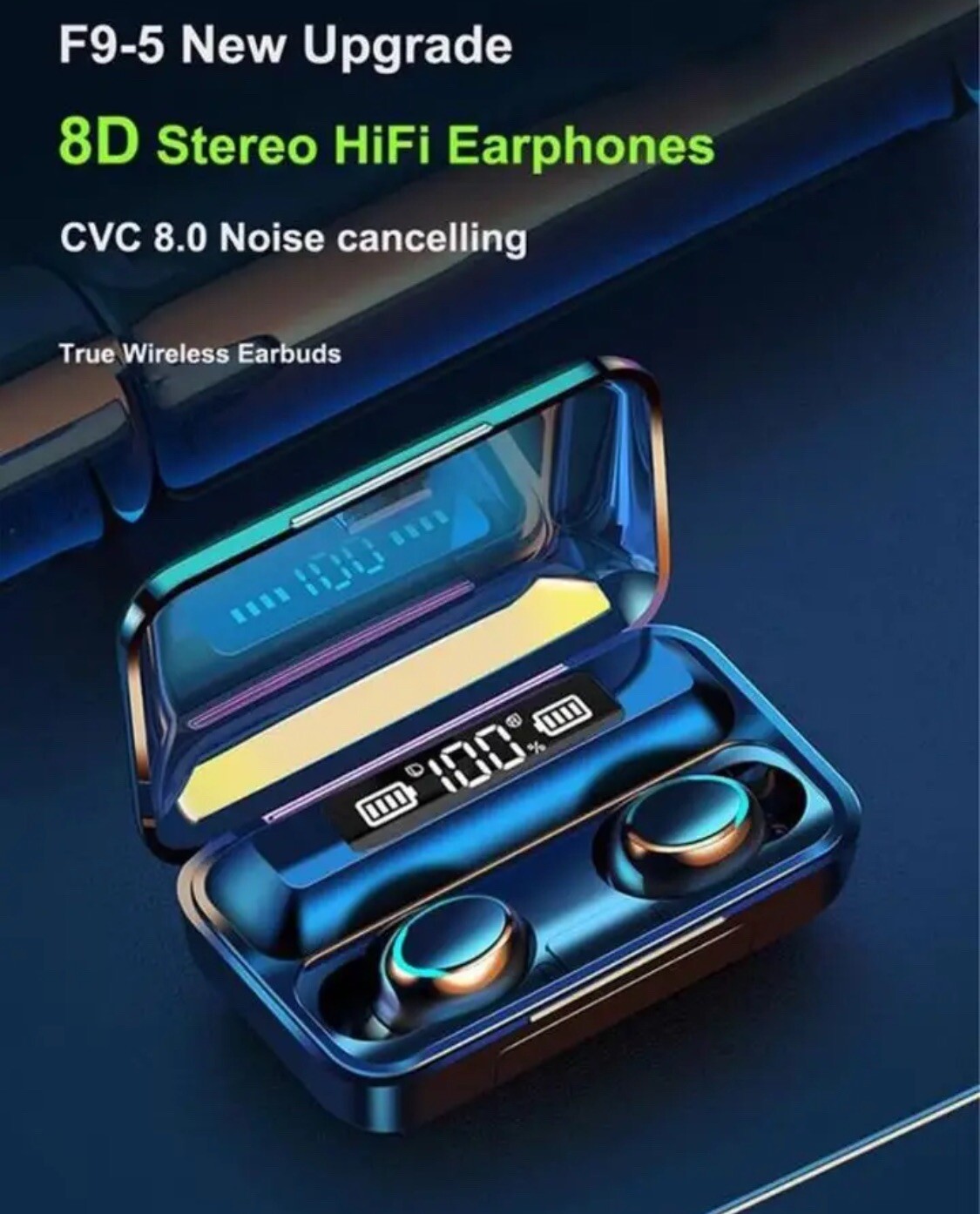 V5.2 True Wireless Bluetooth In-Ear Headphone F9-Black- US Seller