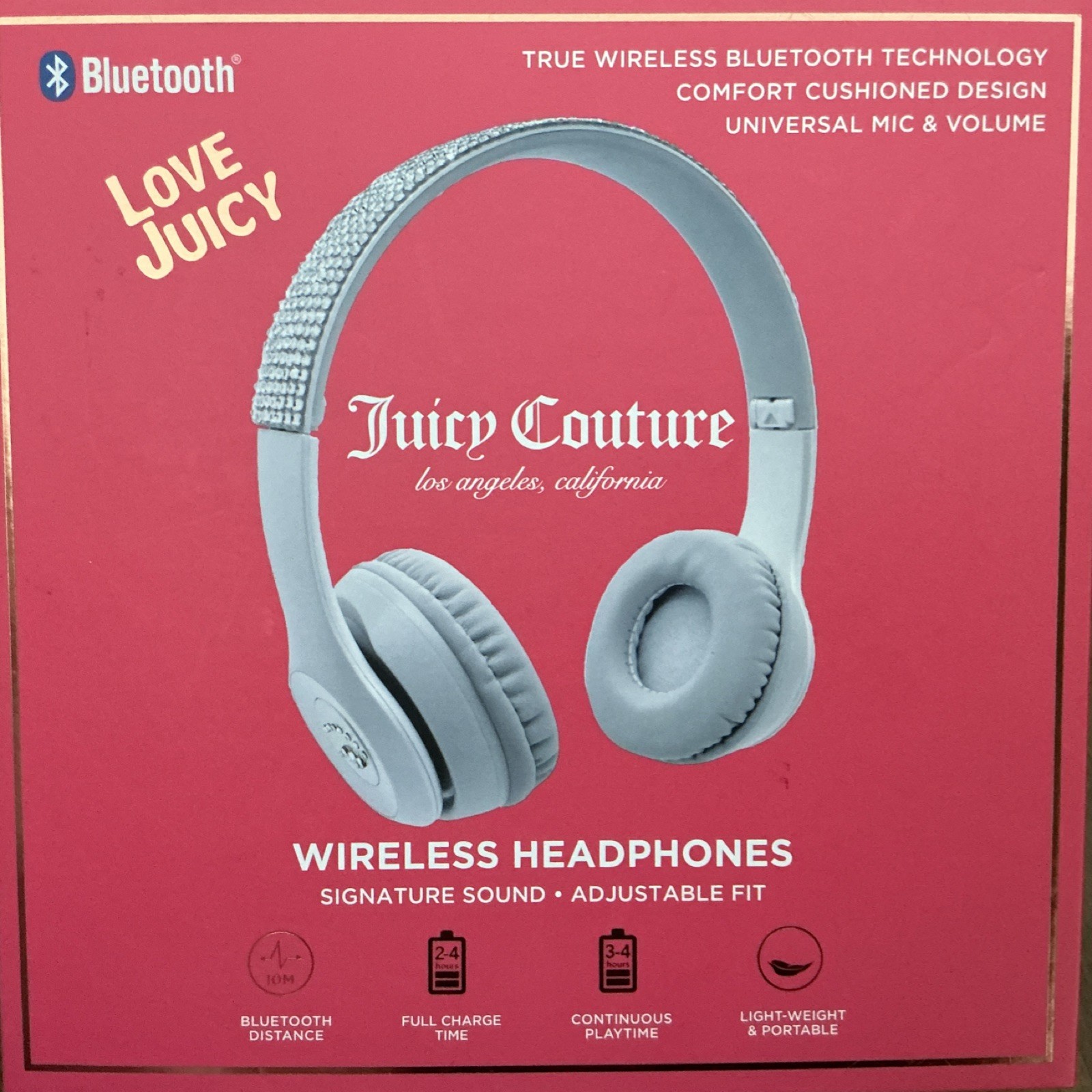 Juicy Couture Wireless Bluetooth Headphones White Rhinestone Adjustable Headband