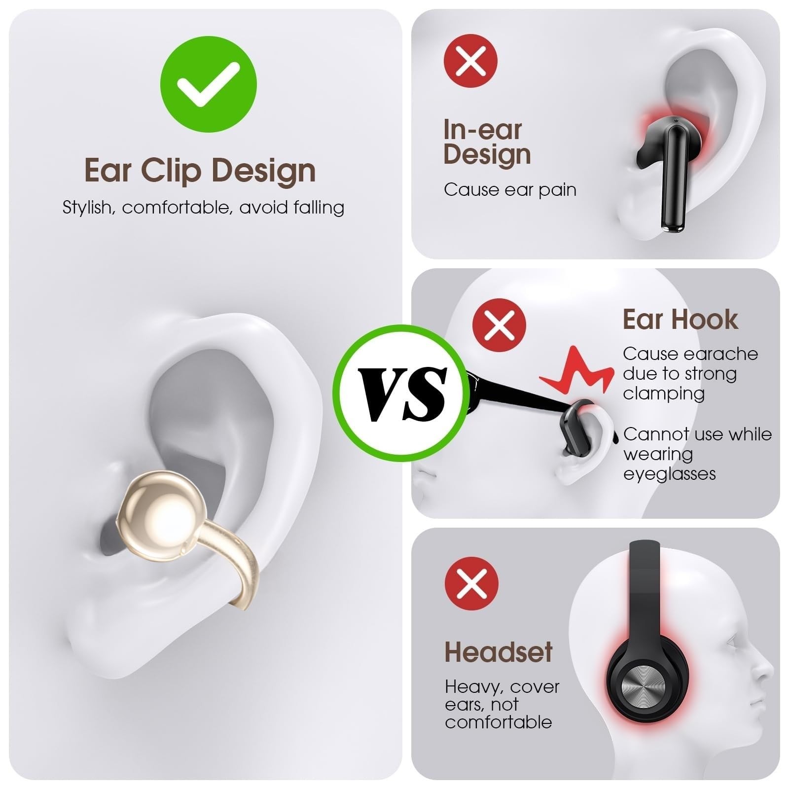 M97 Clip On Earbuds,Secure Fit, Wireless Bluetooth 6.0, Open Ear Headphones w…