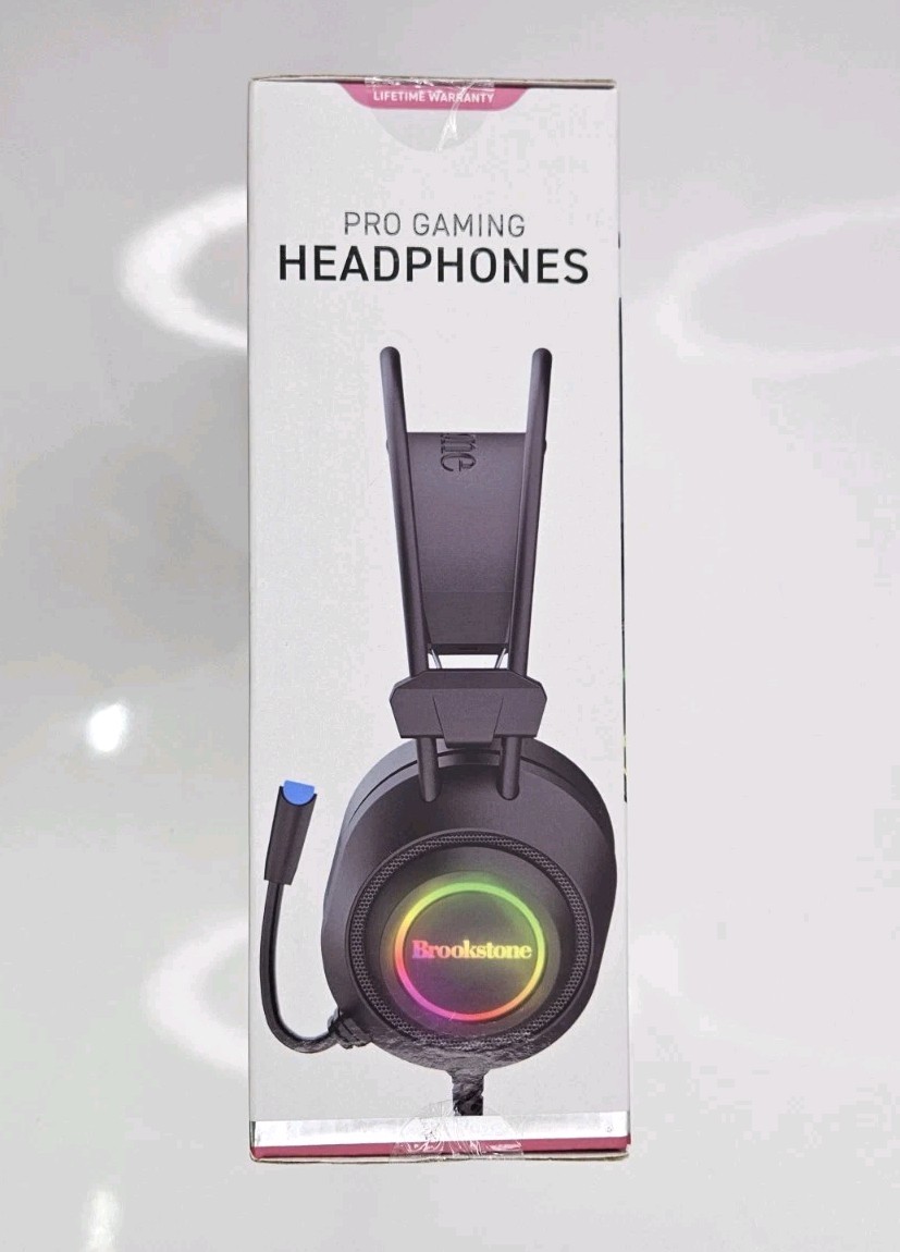 Brookstone Pro Gaming Headphones Anti-Static Mic RGB Lights GAMER SERIES Wired